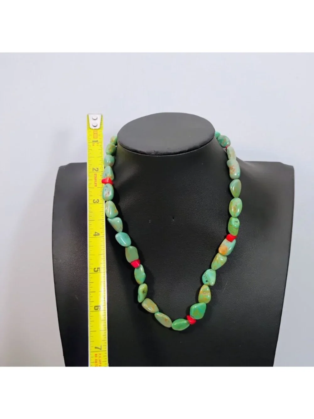 Turquoise Nugget Coral Bead Necklace Native Southwestern Green Matrix 16